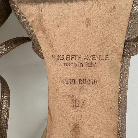 Saks Fifth Avenue heels 8.5 nubuck bronze leather pointy toe stilettos metallic - Picture 8 of 14